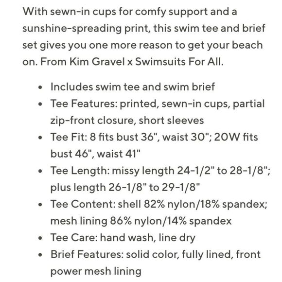 New Kim Gravel Swimsuits For All Zip Front Tee with Brief Swimsuit - Picture 5 of 6